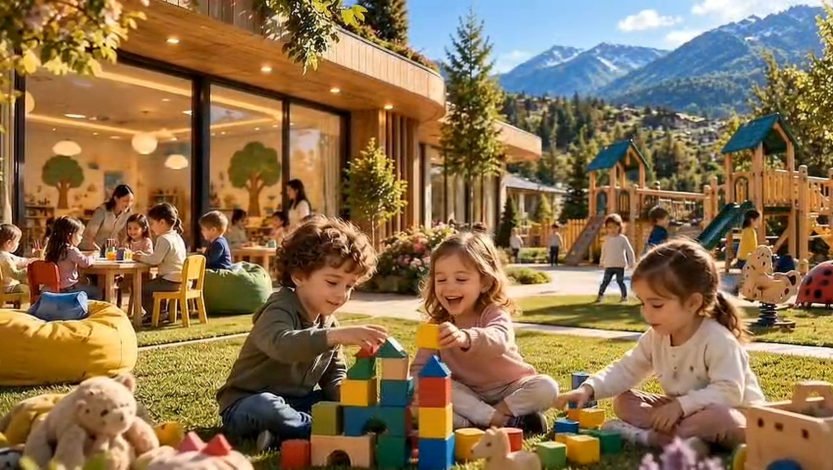 Young children building with blocks at a kids’ club